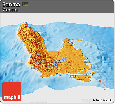 Political Panoramic Map of Sanma, shaded relief outside
