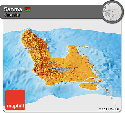 Political Panoramic Map of Sanma, single color outside