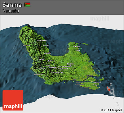 Satellite Panoramic Map of Sanma, darken