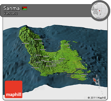 Satellite Panoramic Map of Sanma, darken