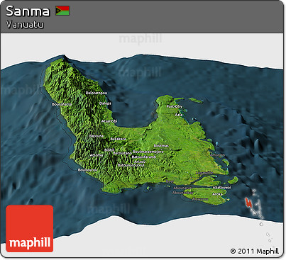 Satellite Panoramic Map of Sanma, darken
