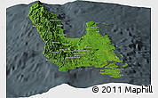 Satellite Panoramic Map of Sanma, darken, semi-desaturated