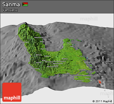 Satellite Panoramic Map of Sanma, desaturated