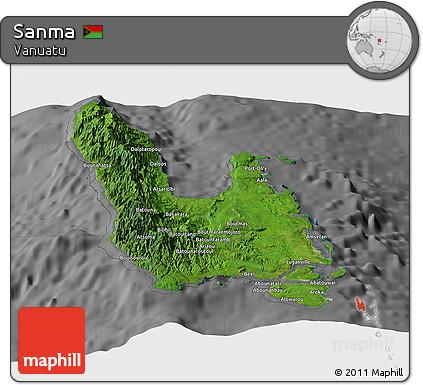 Satellite Panoramic Map of Sanma, desaturated