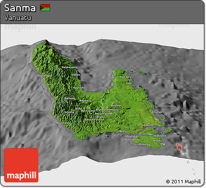 Satellite Panoramic Map of Sanma, desaturated
