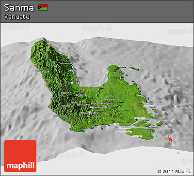 Satellite Panoramic Map of Sanma, lighten, desaturated