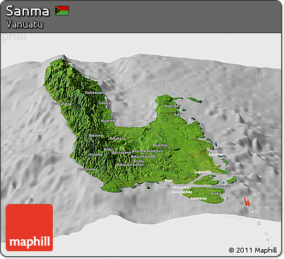 Satellite Panoramic Map of Sanma, lighten, desaturated