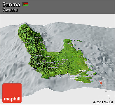 Satellite Panoramic Map of Sanma, lighten, semi-desaturated