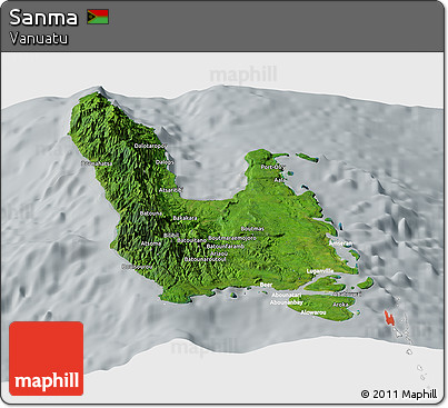 Satellite Panoramic Map of Sanma, lighten, semi-desaturated