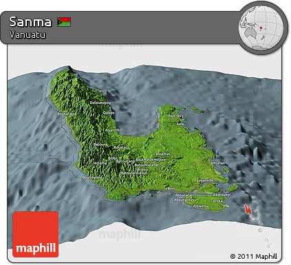 Satellite Panoramic Map of Sanma, semi-desaturated