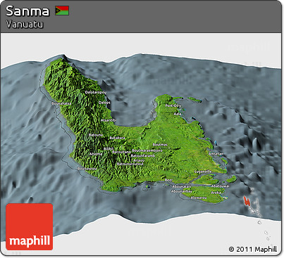 Satellite Panoramic Map of Sanma, semi-desaturated