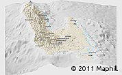 Shaded Relief Panoramic Map of Sanma, lighten, desaturated