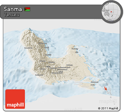 Shaded Relief Panoramic Map of Sanma, lighten
