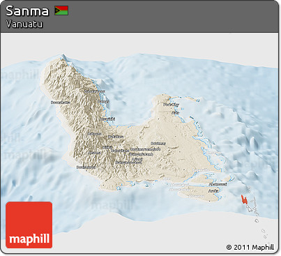 Shaded Relief Panoramic Map of Sanma, lighten