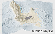 Shaded Relief Panoramic Map of Sanma, lighten, semi-desaturated