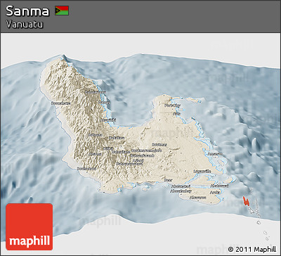 Shaded Relief Panoramic Map of Sanma, semi-desaturated