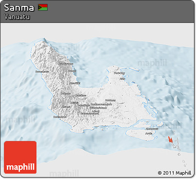 Silver Style Panoramic Map of Sanma, single color outside