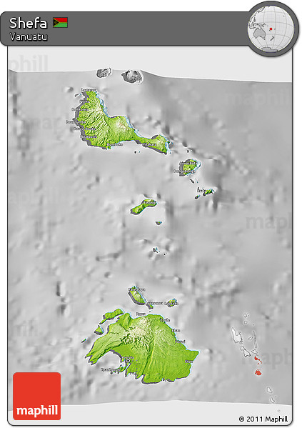 Physical 3D Map of Shefa, desaturated