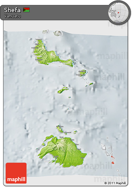Physical 3D Map of Shefa, lighten, semi-desaturated