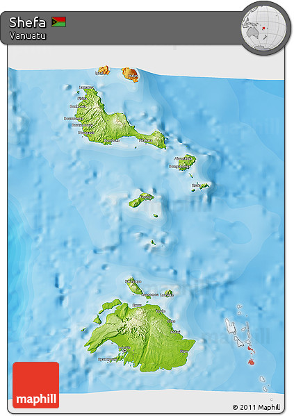 Physical 3D Map of Shefa, political outside