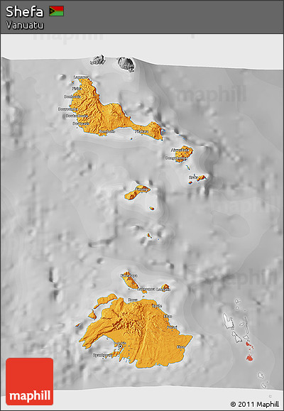 Political 3D Map of Shefa, desaturated