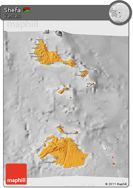 Political 3D Map of Shefa, desaturated