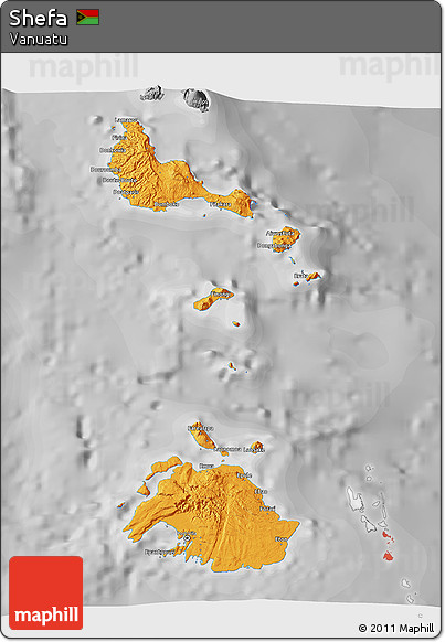 Political 3D Map of Shefa, desaturated