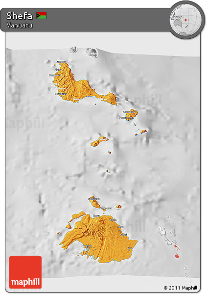 Political 3D Map of Shefa, lighten, desaturated