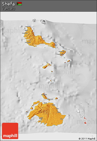 Political 3D Map of Shefa, lighten, desaturated
