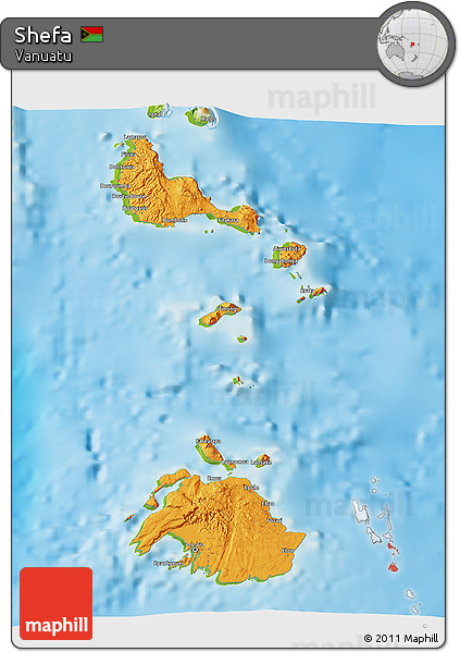 Political 3D Map of Shefa, physical outside