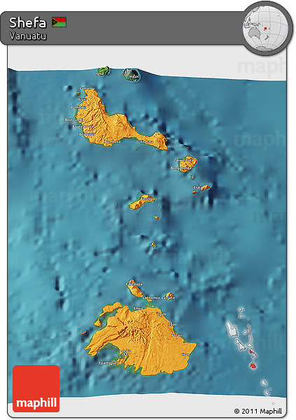 Political 3D Map of Shefa, satellite outside