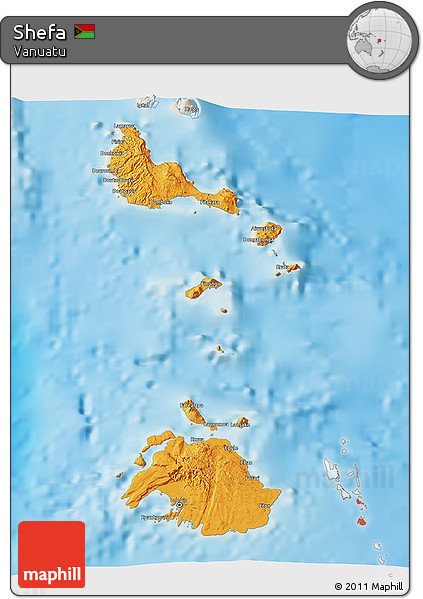 Political 3D Map of Shefa, shaded relief outside