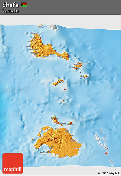 Political 3D Map of Shefa, shaded relief outside