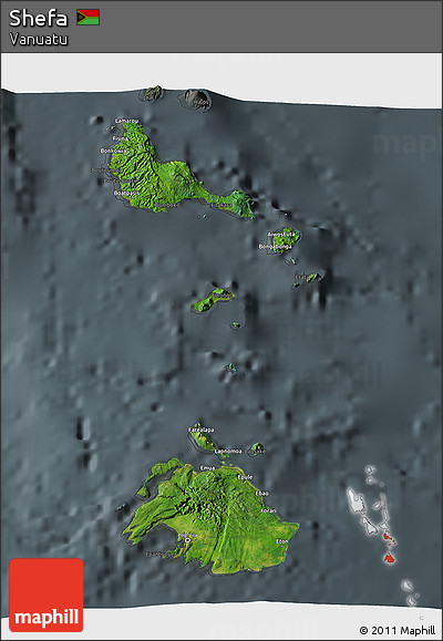 Satellite 3D Map of Shefa, darken, semi-desaturated