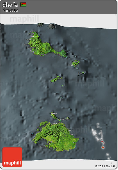 Satellite 3D Map of Shefa, darken, semi-desaturated