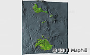 Satellite 3D Map of Shefa, darken, semi-desaturated