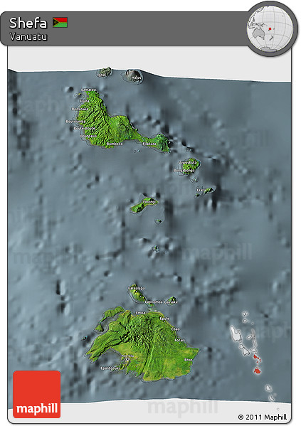 Satellite 3D Map of Shefa, semi-desaturated