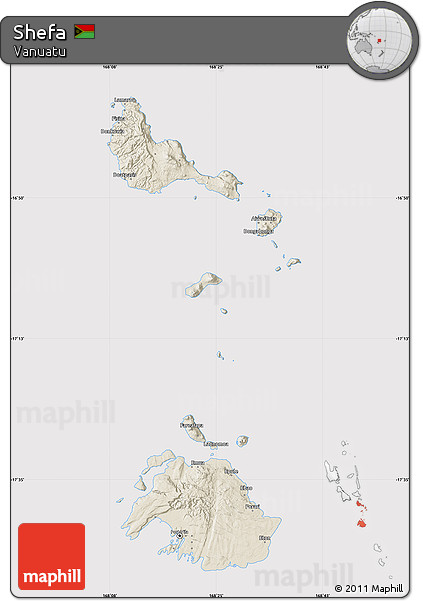Shaded Relief Map of Shefa, cropped outside