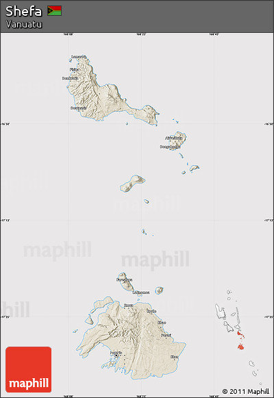 Shaded Relief Map of Shefa, cropped outside
