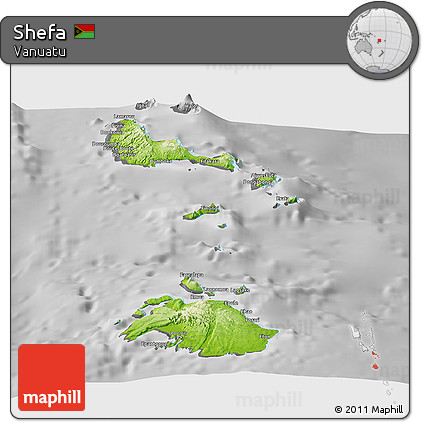 Physical Panoramic Map of Shefa, desaturated