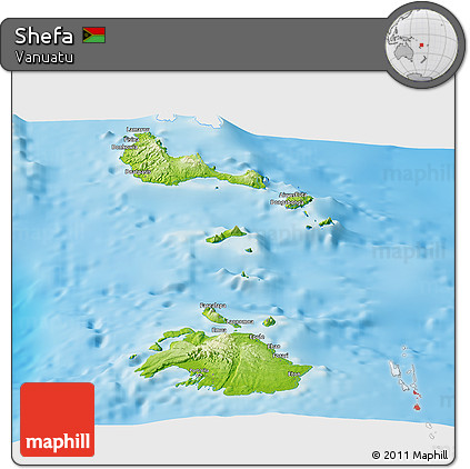 Physical Panoramic Map of Shefa, single color outside