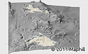 Shaded Relief Panoramic Map of Shefa, darken, desaturated