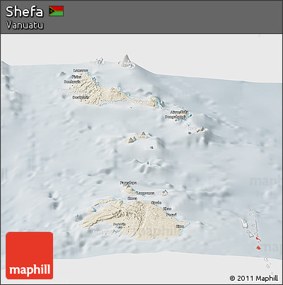 Shaded Relief Panoramic Map of Shefa, lighten, semi-desaturated
