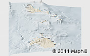 Shaded Relief Panoramic Map of Shefa, lighten, semi-desaturated