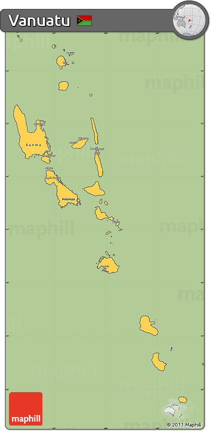 Savanna Style Simple Map of Vanuatu, cropped outside