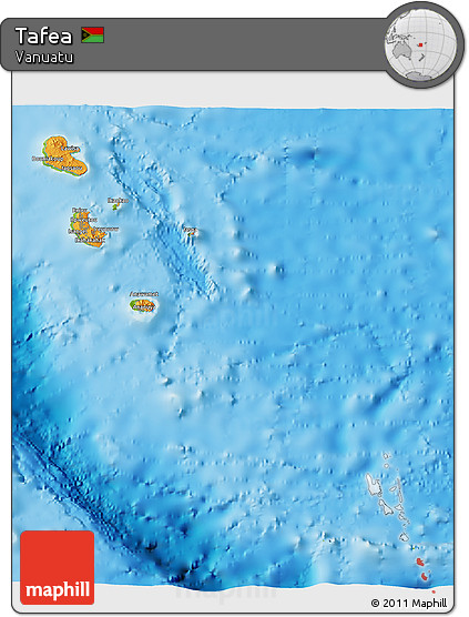 Political 3D Map of Tafea, physical outside