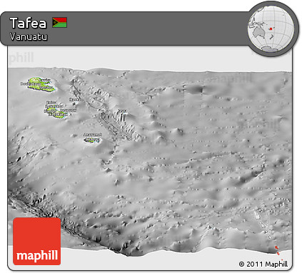 Physical Panoramic Map of Tafea, desaturated