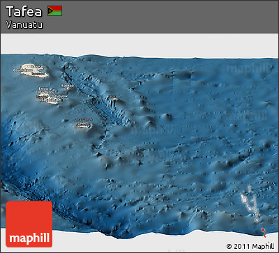Shaded Relief Panoramic Map of Tafea, darken