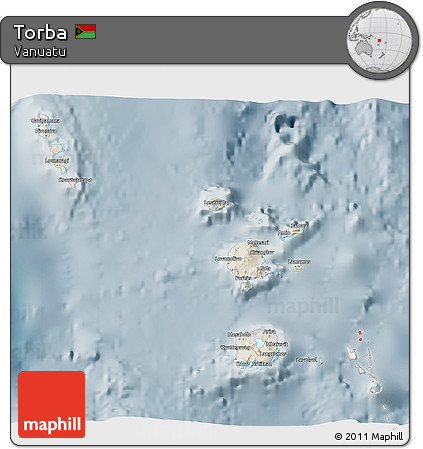 Shaded Relief 3D Map of Torba, semi-desaturated