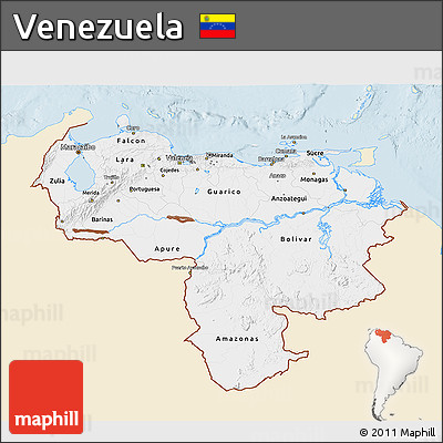 Classic Style 3D Map of Venezuela, single color outside
